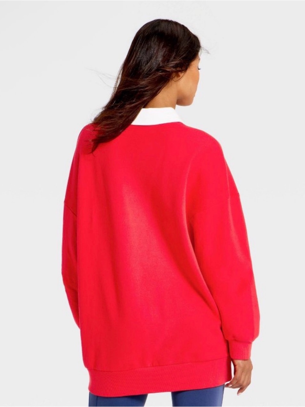 JoyLab Red V-Neck Rugby Sweater with White Contrast Collar - Picture 4 of 5